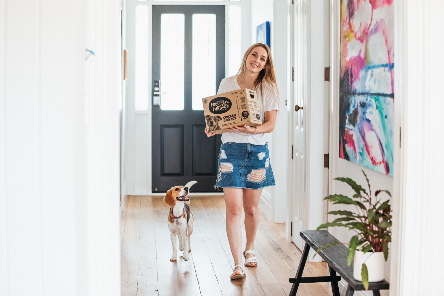beagle and lady with myFurbaby dog food